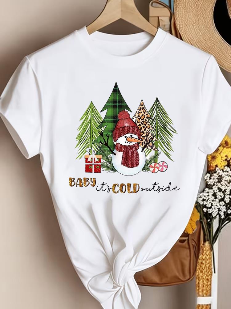 (Asian Size) Trend Lovely New Year Clothing T Shirt Women Fashion Christmas Festival Tee Top Print Female Woman Short Sleeve Graphic T-shirts