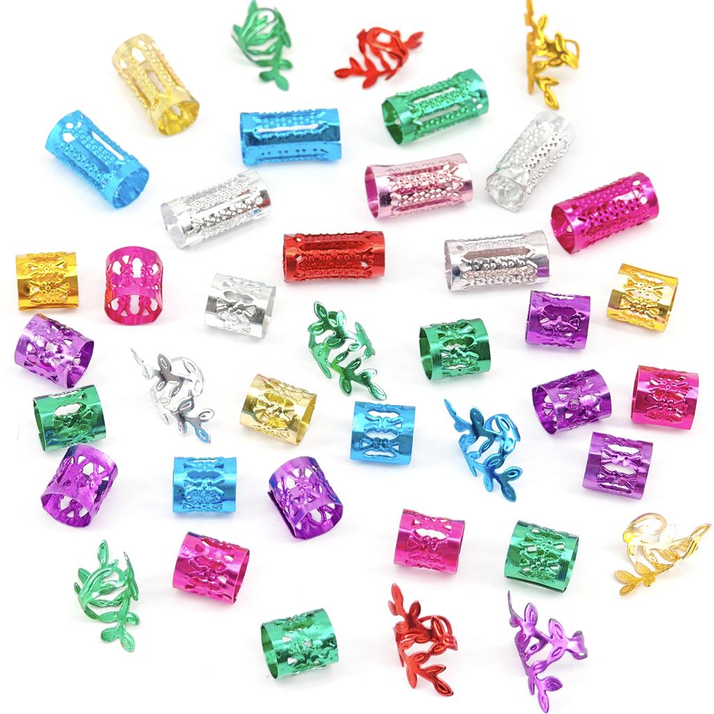 40pcs Mixed Color Hollow Out Dreadlock Hair Jewelry Accessories Street Hip-hop Style Hair Rings for Women Girls Music Festival