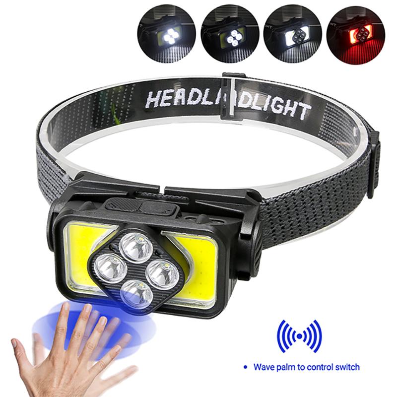 LED Wave Sensor Headlamp Portable Type-C Charging Capacity Display Strong Light Outdoor Night Fishing Night Running Head Lamp