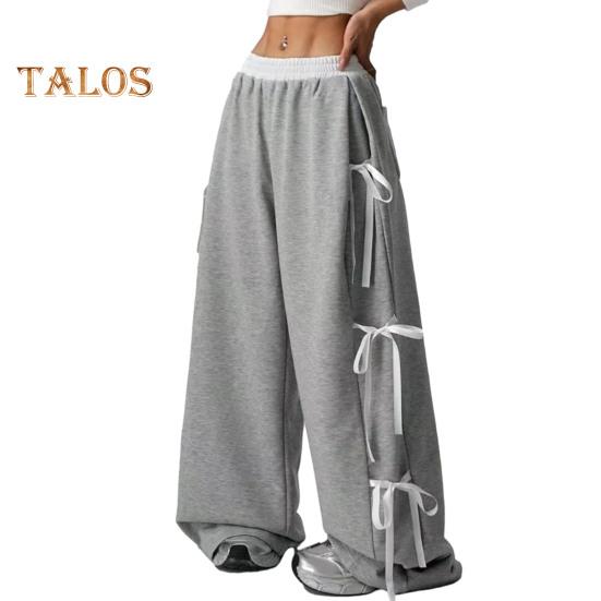 

Женские длинные брюки со шнуровкой по бокам, свободные повседневные брюки с широкими штанинами и карманами, однотонные свободные спортивные брюки XL серый