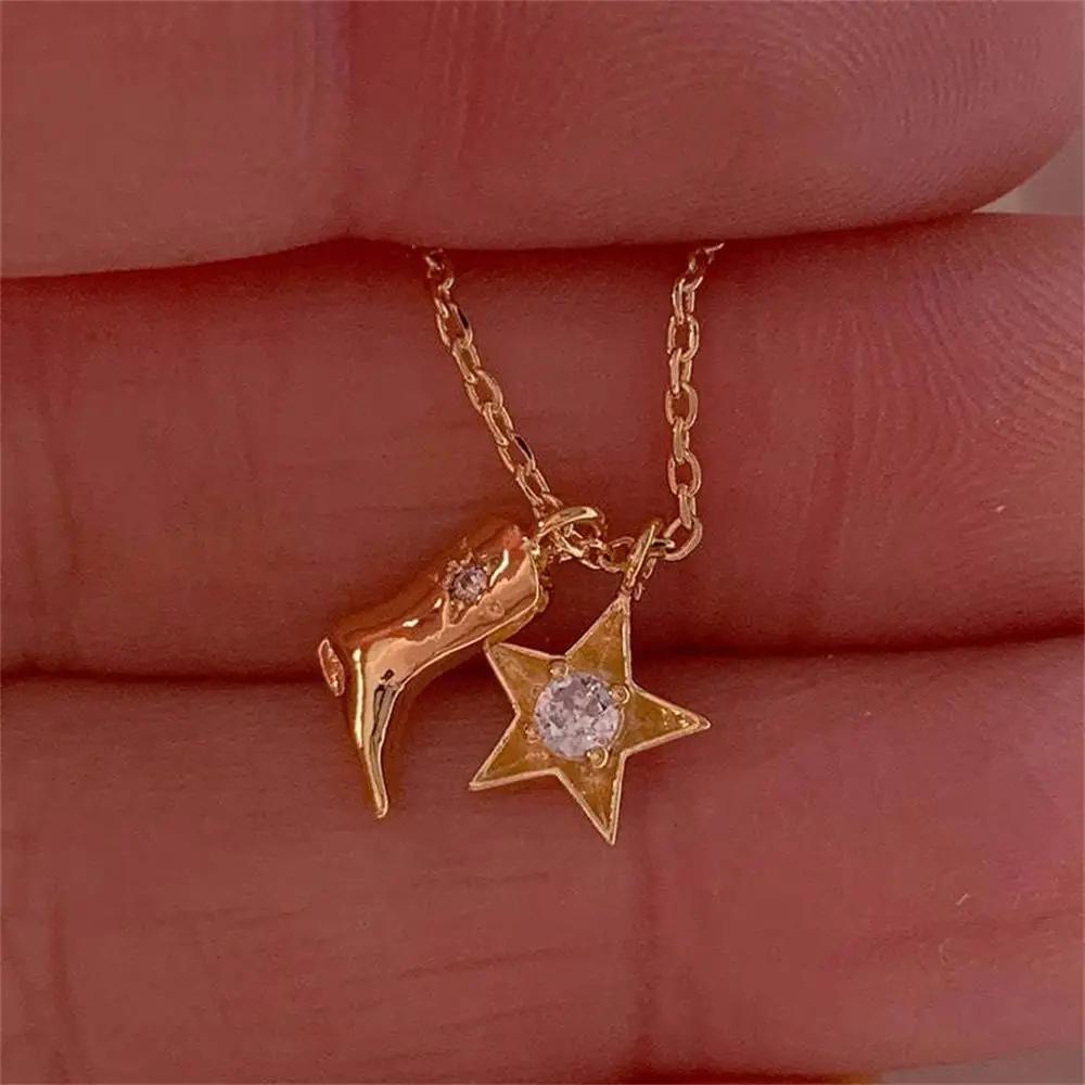 316 Stainless Steel Waterproof Denim Boots Pendant Necklace Cool Cowgirl Cowboy Boot Hat 18K Gold Plated Collar Necklaces Gifts