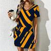 Summer Fashion Women's V Neck Short Sleeve Retro Geometric Pattern Printed Dress Sex Short Skirt Dresses