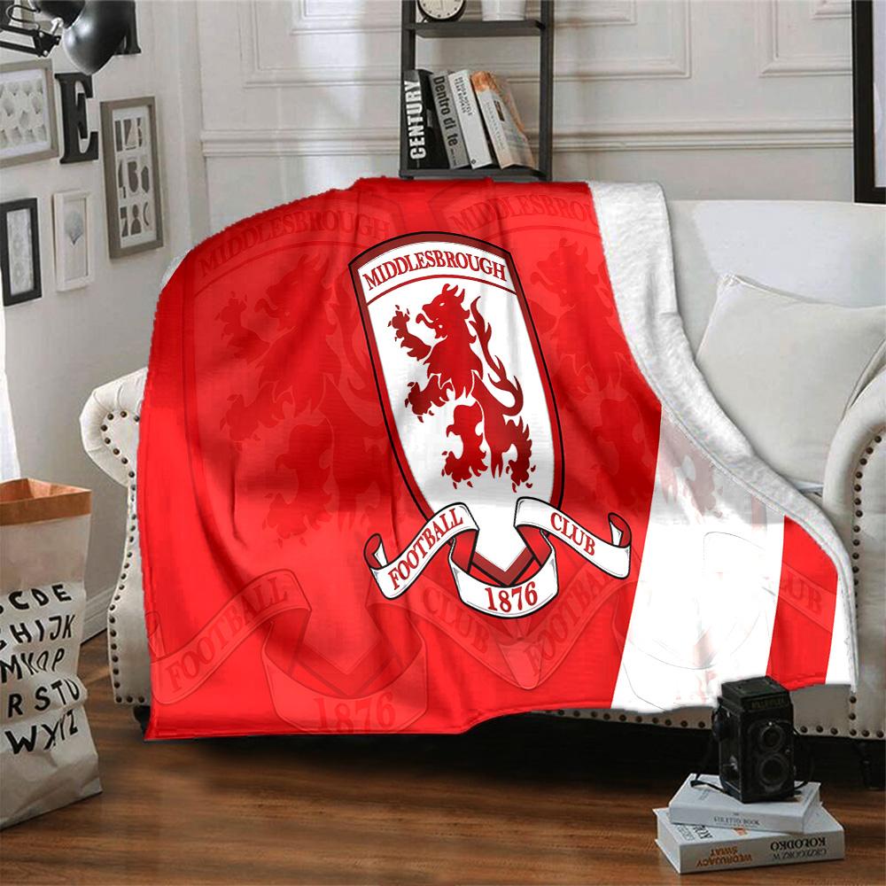 Football Club Middlesbrough Flannel Blanket, Soft Polyester, Modern Design, All-Season for Camping, Travel, Gifts for Holidays or Birthdays