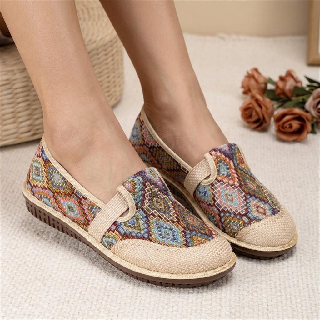 Women's Slip On Flats Retro Ethnic Style Casual Shoes Lightweight Walking Shoes Spring Fashion Single Shoes Comfortable Daily Footwear