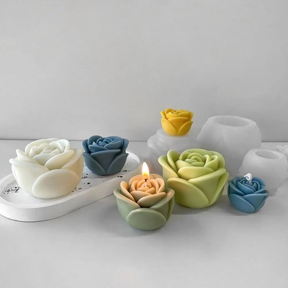 3 Sizes 3D Rose Silicone Candle Mold DIY Aromatherapy Flower Soap Resin Plaster Mould Handmade Craft Supplies