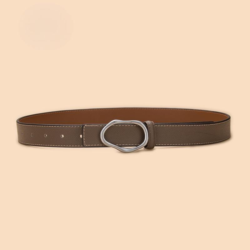 Women's Genuine Leather Belt Women's Cowhide Belt Girls Round Buckle Decoration Versatile Casual Jeans Women's Belt