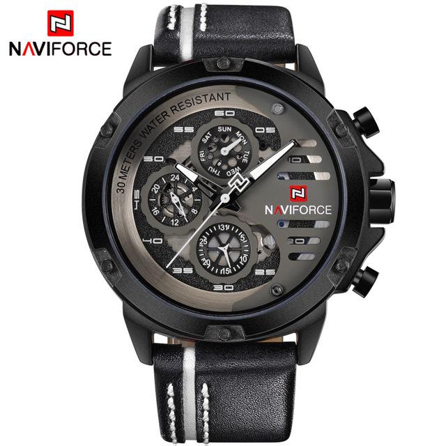 NAVIFORCE Lingxiang 9110 Men s Waterproof Multifunction Sport Quartz Watch with Leather Strap