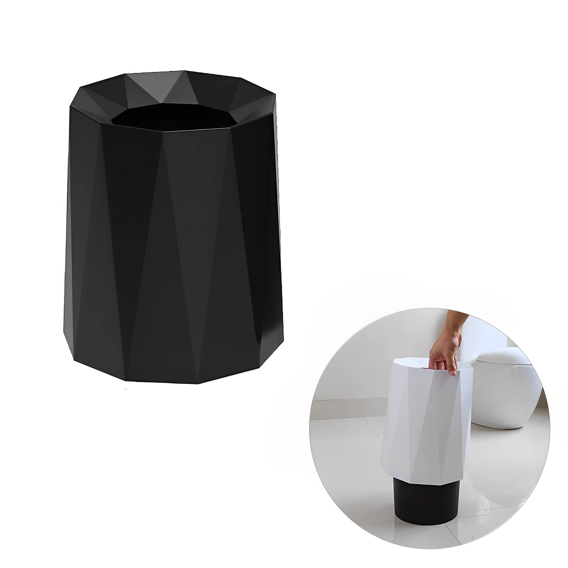 

MIMIA Trash Double Layered without Scandinavian No Bags Living Stylish Can, Lid, Style, Visible, Room, Bathroom, Bedroom, Kitchen, Office, Compact, чорний