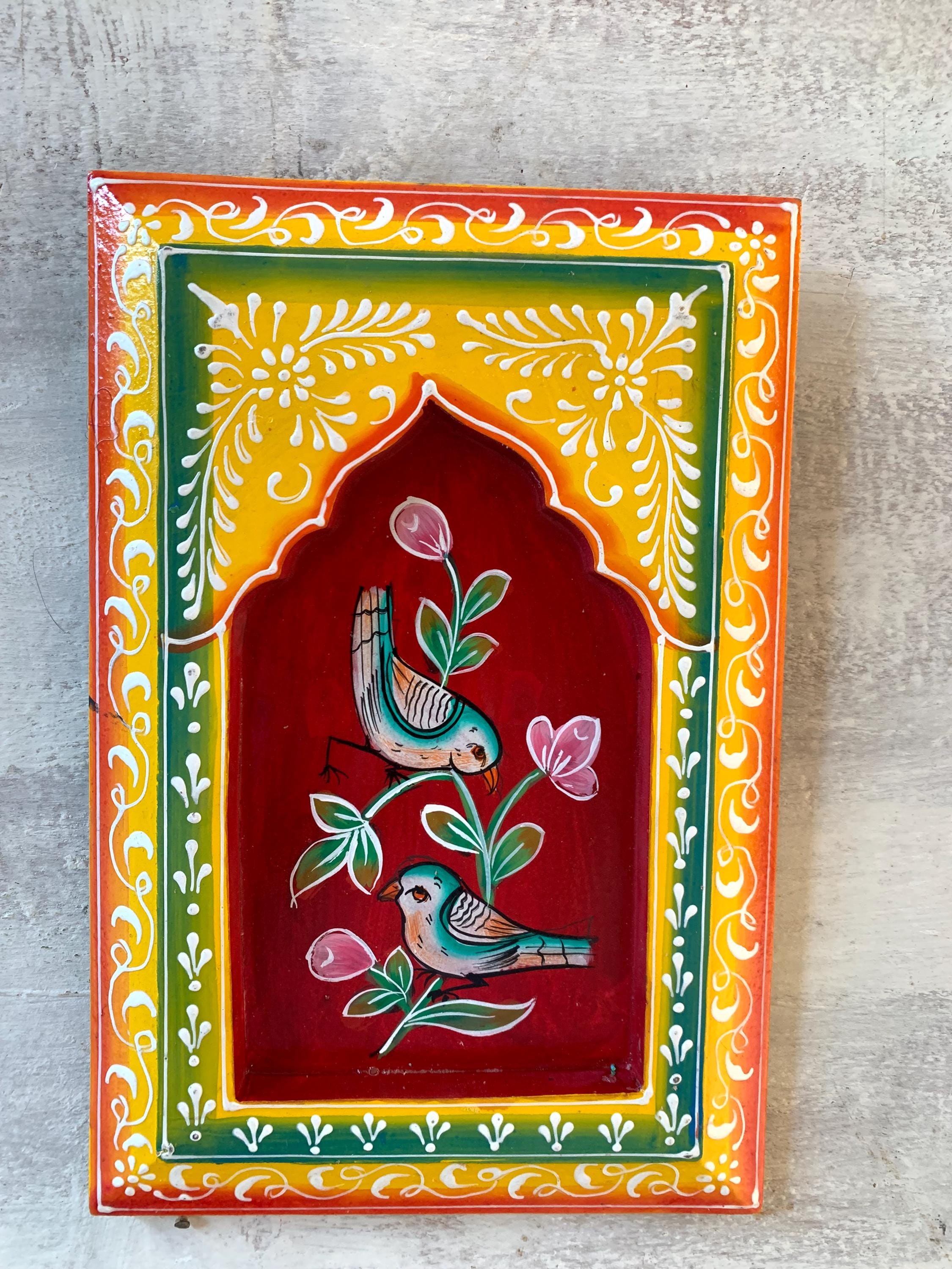 

Hand-Painted Floral Wood Wall Frame: Vintage Indian Art Decor 16” X 8” X 24” (l x w x h) разноцветный