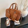 Fashion Niche Portable Boston Bag Women's 2026 Early Spring New Retro Lychee Pattern Light Luxury Shoulder Messenger Bag