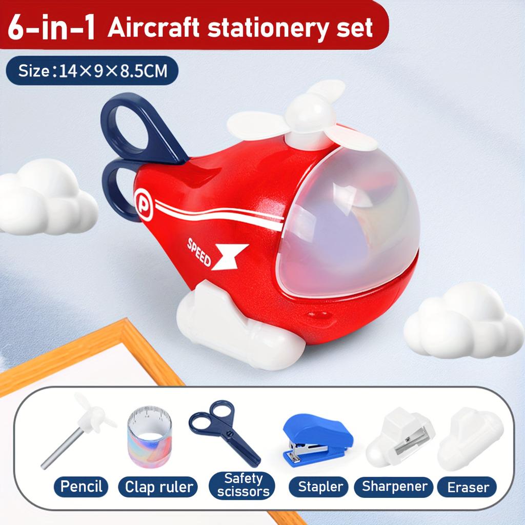 New Creative 6 IN 1 Aircraft Stationery Toy Detachable Office Desk Decor Starting School Onboarding Birthday Christmas Gift