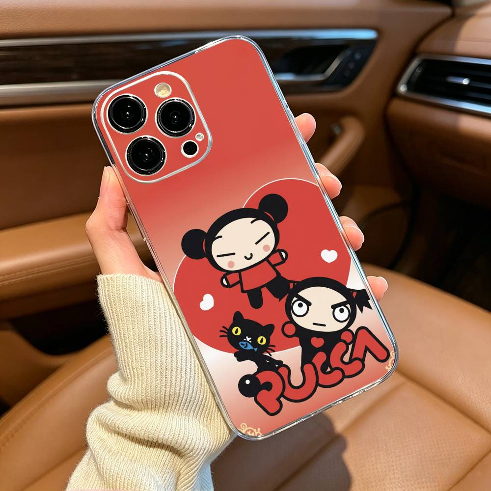 Cute Cartoon Pucca Garu Phone Case For iPhone17,16,15,14,13,12,Pro Max,16/15/14 Plus XS Soft Silicone Transparent Cover