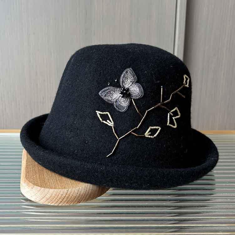 Autumn and winter knitted wool woolen bowler hat new elegant handmade flower pot hat women's versatile warm bucket hat