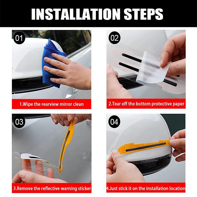 2Pcs Car Reflective Stickers Night Warning Strip Tape Traceless Protective Sticker Car Rearview Mirror Sticker Auto Accessories