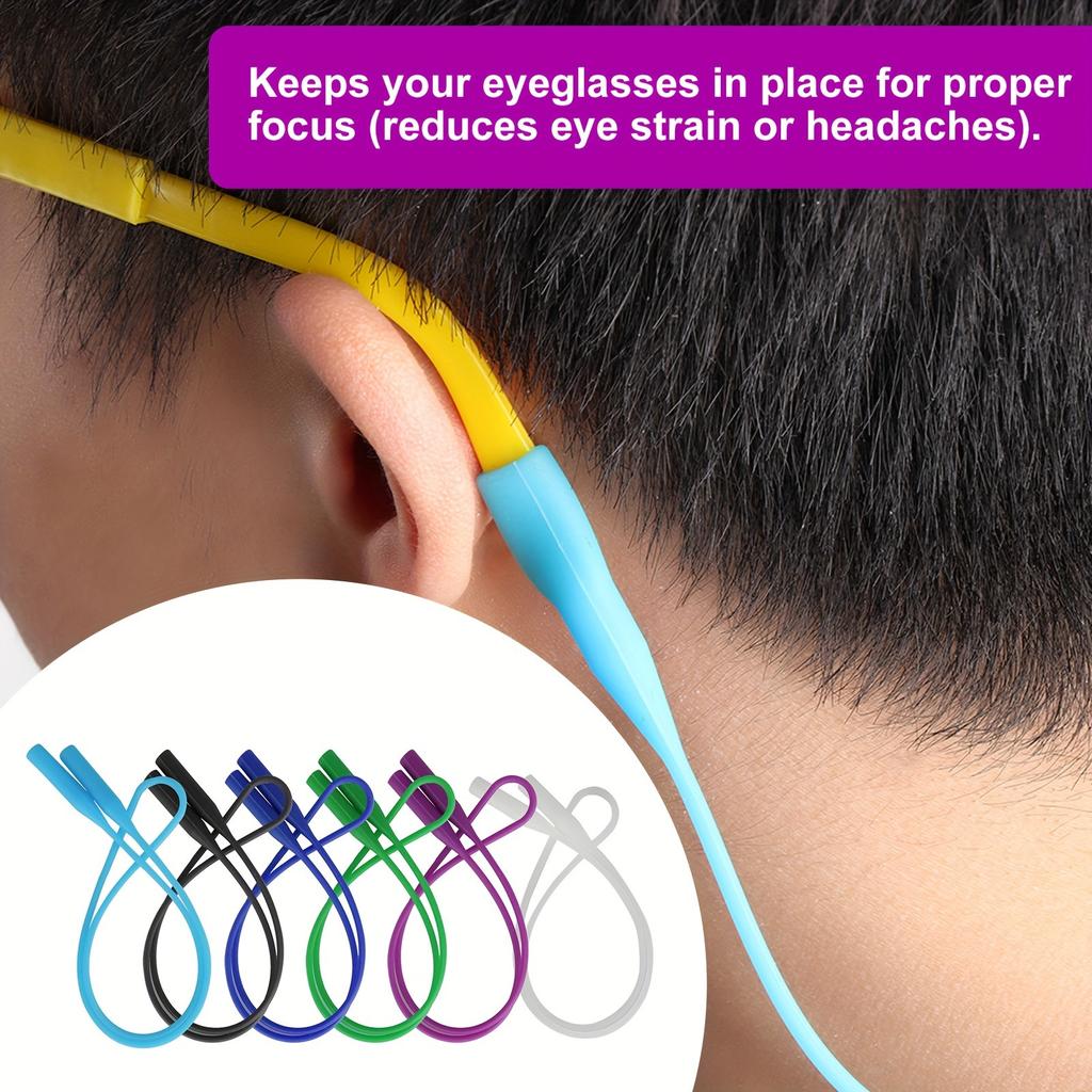 6 peças Tiras de Retenção de Óculos de Silicone, Cores Aleatórias, Porta-Óculos Flexível Cordão Antiderrapante para Óculos para Esportes Uso Diário - Pacote de Cores Aleatórias