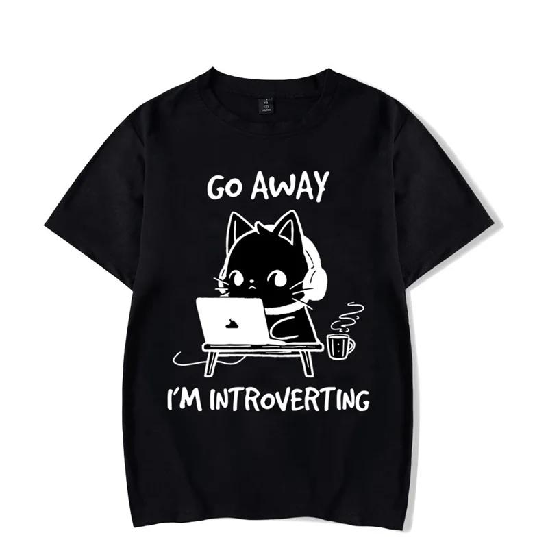 Go Away I’m Introverting Graphic T Shirts Funny Cat Gamer Gaming Tshirt Tops Fashion Harajuku T-shirts WoBrand T-shirt