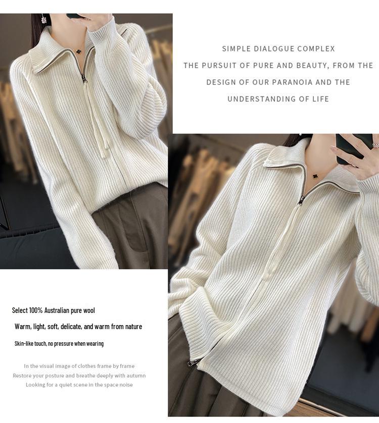 Women's Autumn/Winter 100% Wool Zipper Cardigan Coat