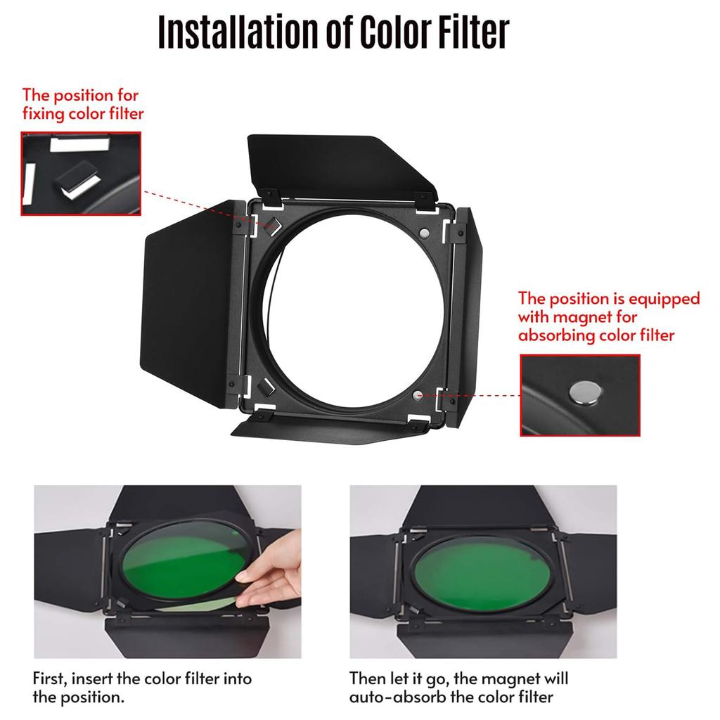 Barn Door+Honeycomb Grid + 4 Color Filter For Bowen Mount Standard Reflector Photography Studio Flash Accessories