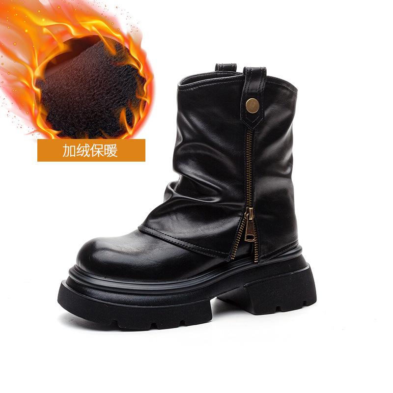 Martin Boots Women's 2025 Winter New Platform Pants Boots Casual Fashion Retro Heightening Removable Pile Short Boots