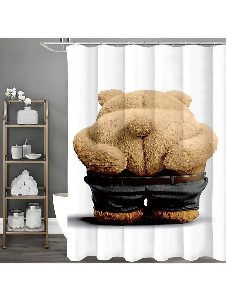 

Cartoon Fun Bear Shower Curtain, Bathroom Decorative Shower Curtain, Waterproof Shower Curtain With Hooks W60H190(CM)-1 Pcs
