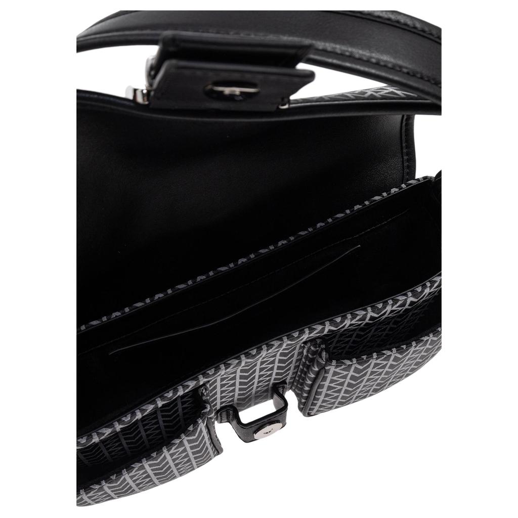 Michael Kors MK Colby Two-Tone New Logo Print Design Fabric Shoulder Bag Medium Women Shoulder Bag Black White 30T5SBAL8J-BLACK
