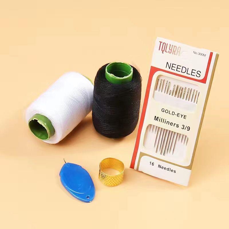 Mending Handmade Needle and Thread Set: White & Black Sewing Threads for Clothes