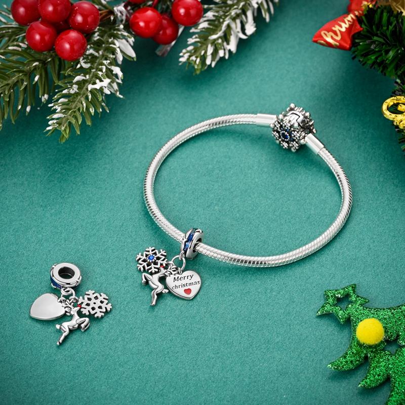 Classic Copper Gingerbread Man Charm Fit Original Bracelet Santa Claus Reindeer Sparkling Christmas Tree Charms Jewelry Gift