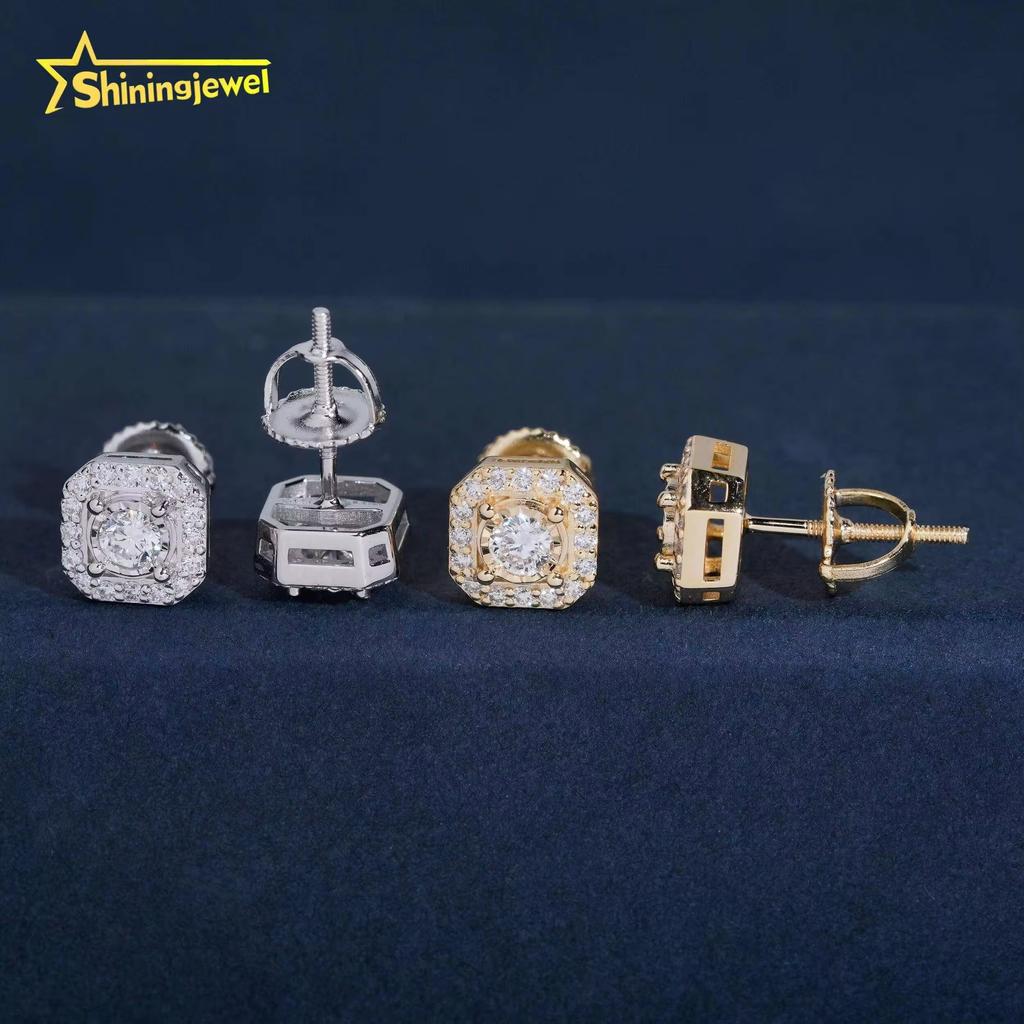 Hot Sale Style Iced Out Top Quality Screw Back Hip Hop 925 Sterling Silver Lab Grown Diamond Earrings