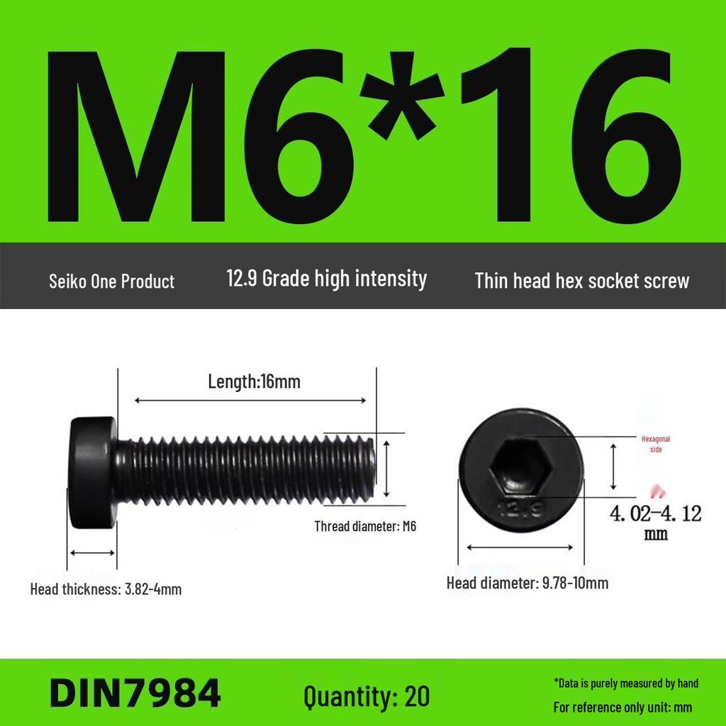 DIN7984 Grade 12.9 Thin Head Hex Socket Cap Screws - Sizes M3 To M16