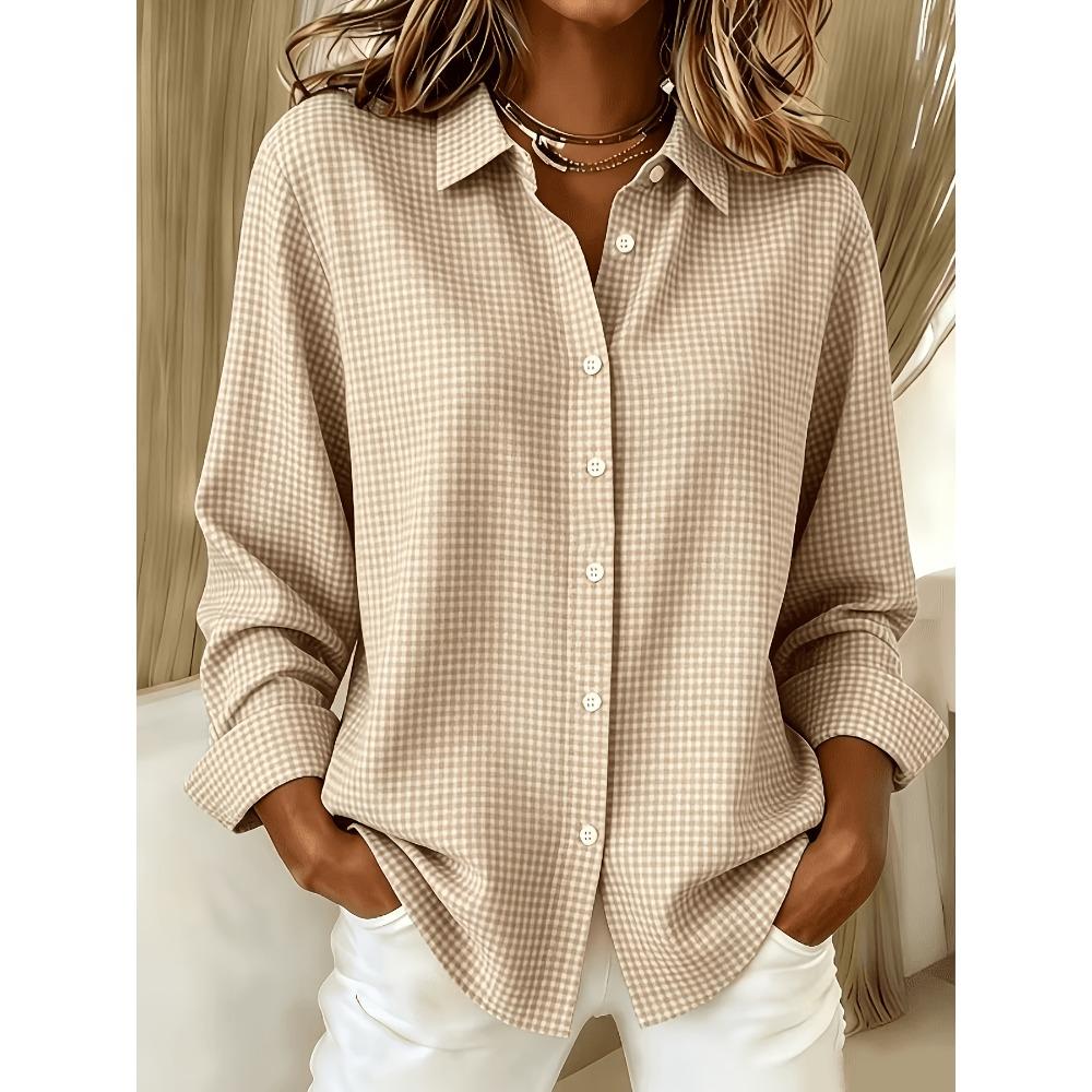 Women's Printed Shirt - Long Sleeve Button Down Shirt, Classic Neckline, Perfect for Office