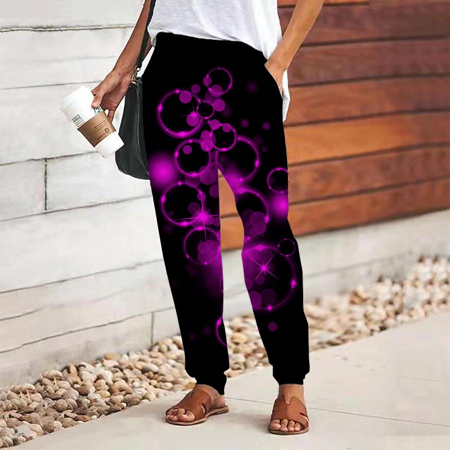 Women Bubble Printing Pants Lace Up Elastic Waist Loose  Trousers Casual Long Pants Trousers with Pockets