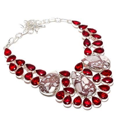 Natural Wild Horse,Garnet Handmade 925 Sterling Silver Jewelry Necklace 18" W4q33