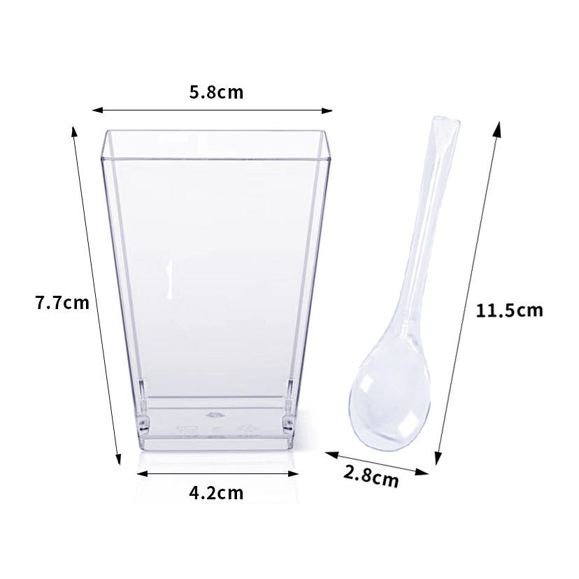 Set de Coupe à Dessert Carrée Conique 160 ml: Capacité 5oz avec couvercle et cuillère pour apéritifs de fête, pudding, fruits, glace ou yaourt.