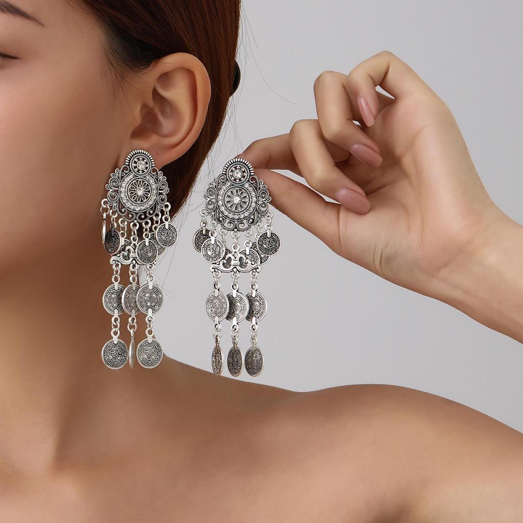 Bohemian Ethnic Tassel Metal Dangle Earrings - Fashion Exotic Ear Jewelry