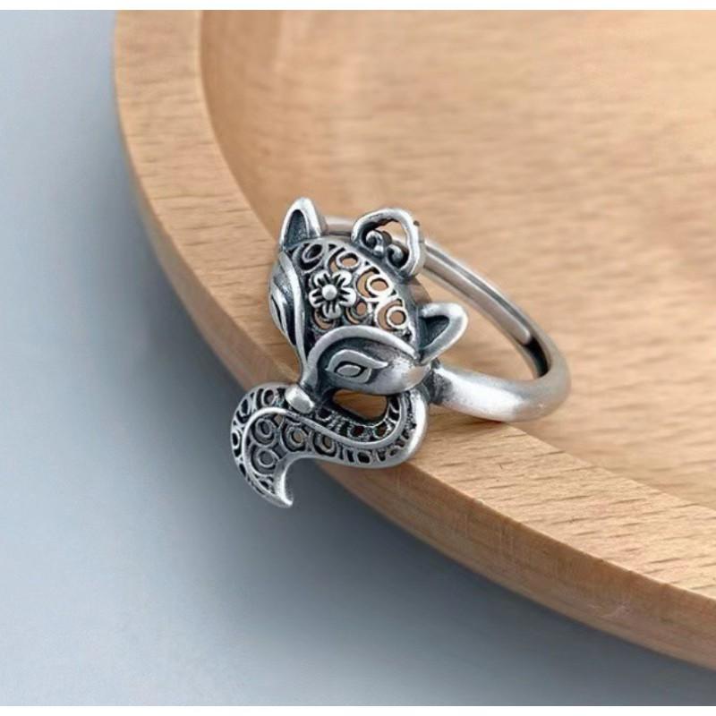 Adjustable Open Ring With Hollow Fox Design Minimalist Vintage Plated Unisex Statement