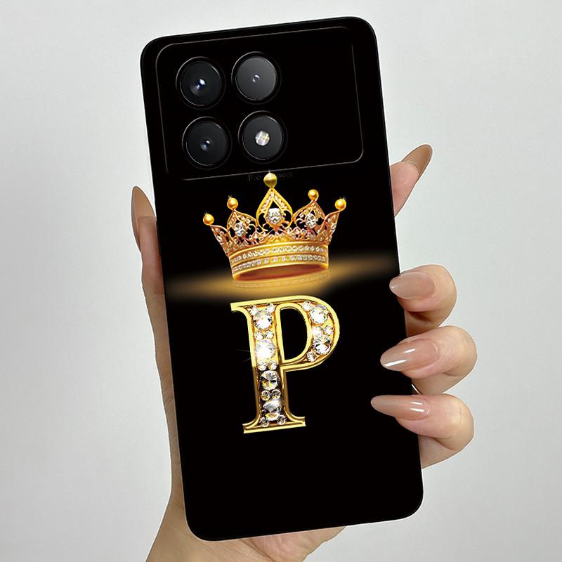 For Xiaomi Poco X6 Pro 5G Fashion Crown Initial Letter Couple Phone Case PocoX6 Pro 5G Soft Silicone TPU Lens Protective Casing