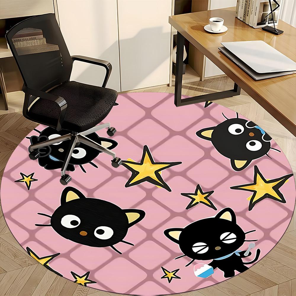 1pc Black Cat Stars Office Round Area Rug, Under Office Chairs Bedroom Living Room Home Decor, Room Deco, Available In Various Sizes
