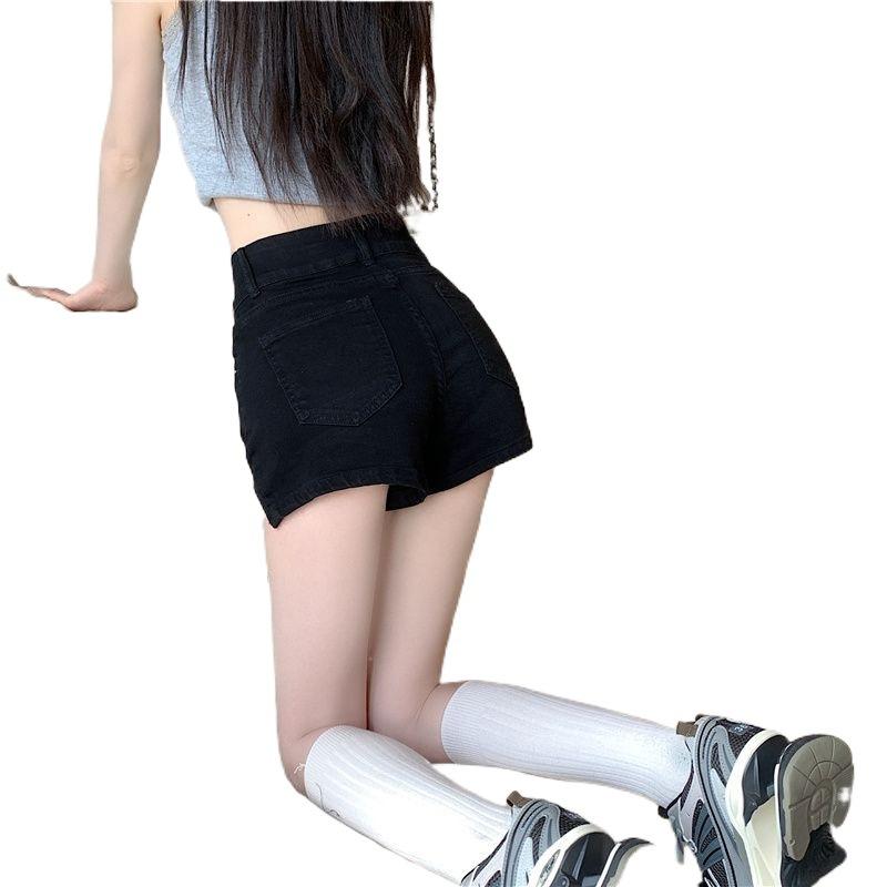 Black High Waist Denim Shorts Women's Spring/Summer New Hot Girl Slimming Stretch Tight A- line Versatile Hot Pants Ins
