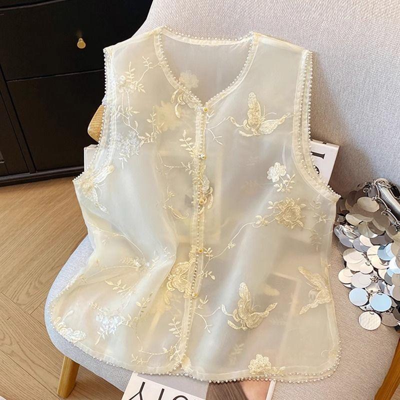 2025 Retro Summer Thin Vest Embroidered Top Premium Vest Popular Women's Vest New Outer