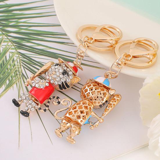 Alloy Tiger Keychain Rhinestone Colorful Enamel 3D Tiger Charm with Keyring Baseball Player Tiger Keychain Gift for Teens Baseball Lovers