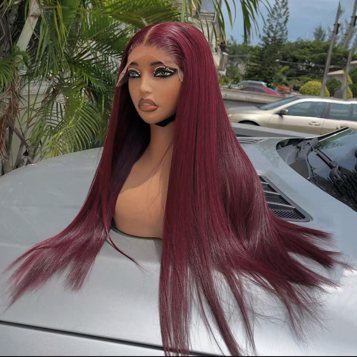 AIMEYA Burgundy Long Silky Straight Wig 13x4 Synthetic Lace Front Wigs for Women Heat Resistant Natural Hairline Daily Wear (Burgundy,18inches&Lace Front Wigs) бордовый