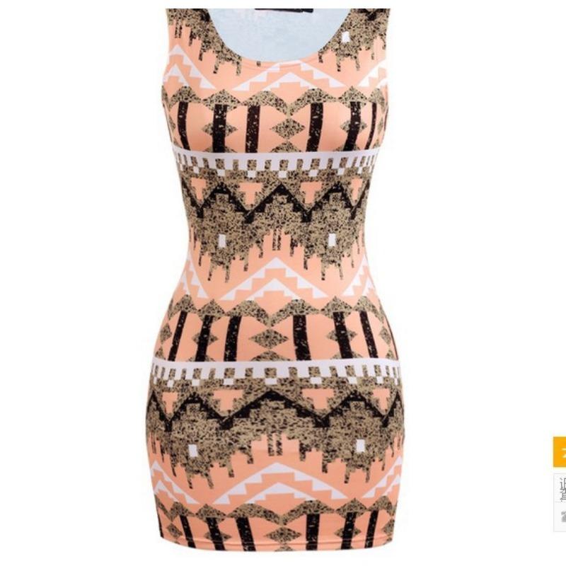 A New Summer Fashion Round-neck Sleeveless Printed Pencil Dress