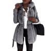 Hooded Zipper Fur Coat with Belt for Women - Solid Color, 2025 Collection