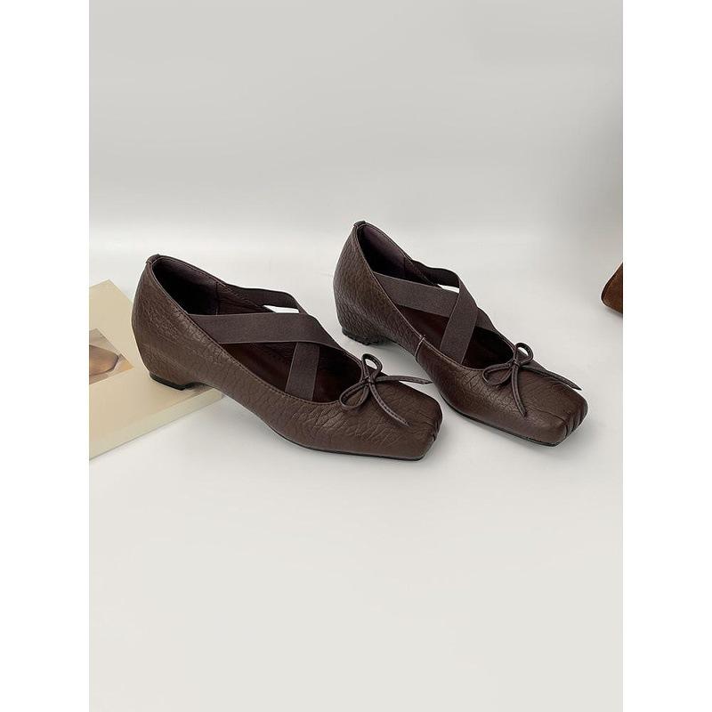 Sheepskin version~ inner height increase ballet shoes women's 2025 new pig nose bow temperament single shoes comfortable Mary Jane