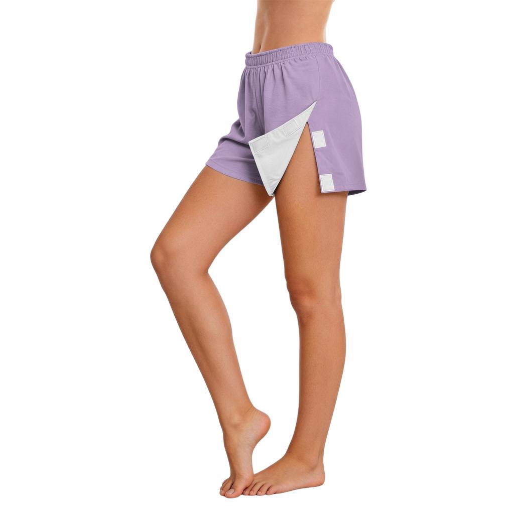 Women Post Surgery Recovery Shorts Side Velcro Closure Easy Open Close No Pocket Medical Care Elastic Waistband Comfortable Fit