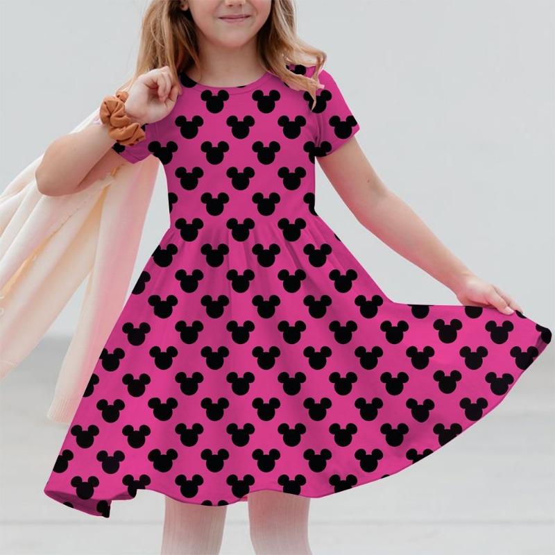 M-ickey M-innie Print Summer Dress Kids Girl Clothes Sweet Desserts Short Sleeve Casua S