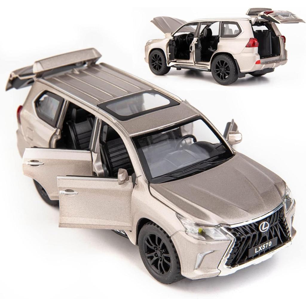 1/32 Scale Lexus LX570 Off-Road In Luxury SUV Model Car, Zinc Alloy Pull Back Toy Car with Sound and Light for Kids Boy Girl Gift