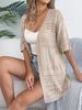 Women Solid Hollow Out Five Quarter Sleeve Knit Open Cardigan Casual Vacation Thin Outerwear