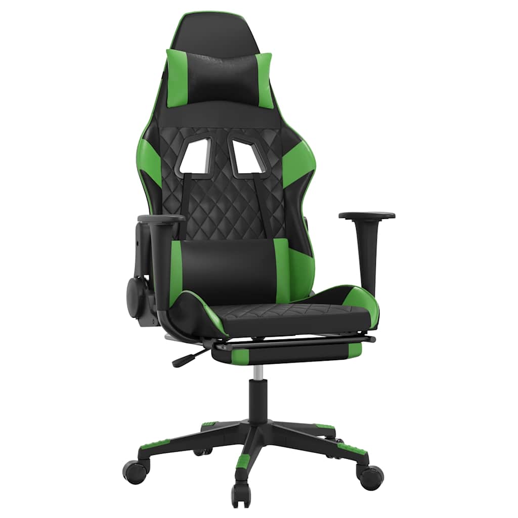 Vidaxl Massage Gaming Chair With Footrest, Black-Green, Eco-Leather
