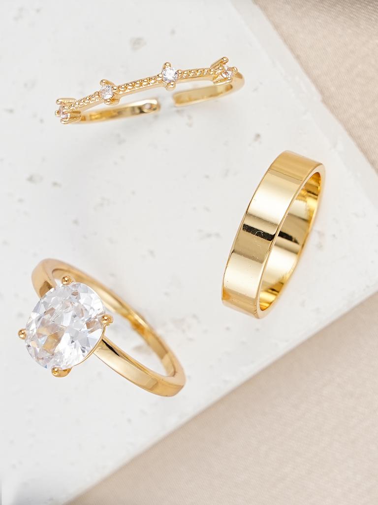 3pcs Elegant Cubic Zirconia Inlaid Ring Set, Jewelry Accessories Suitable For Women To Wear At Weddings, Parties And Gatherings,